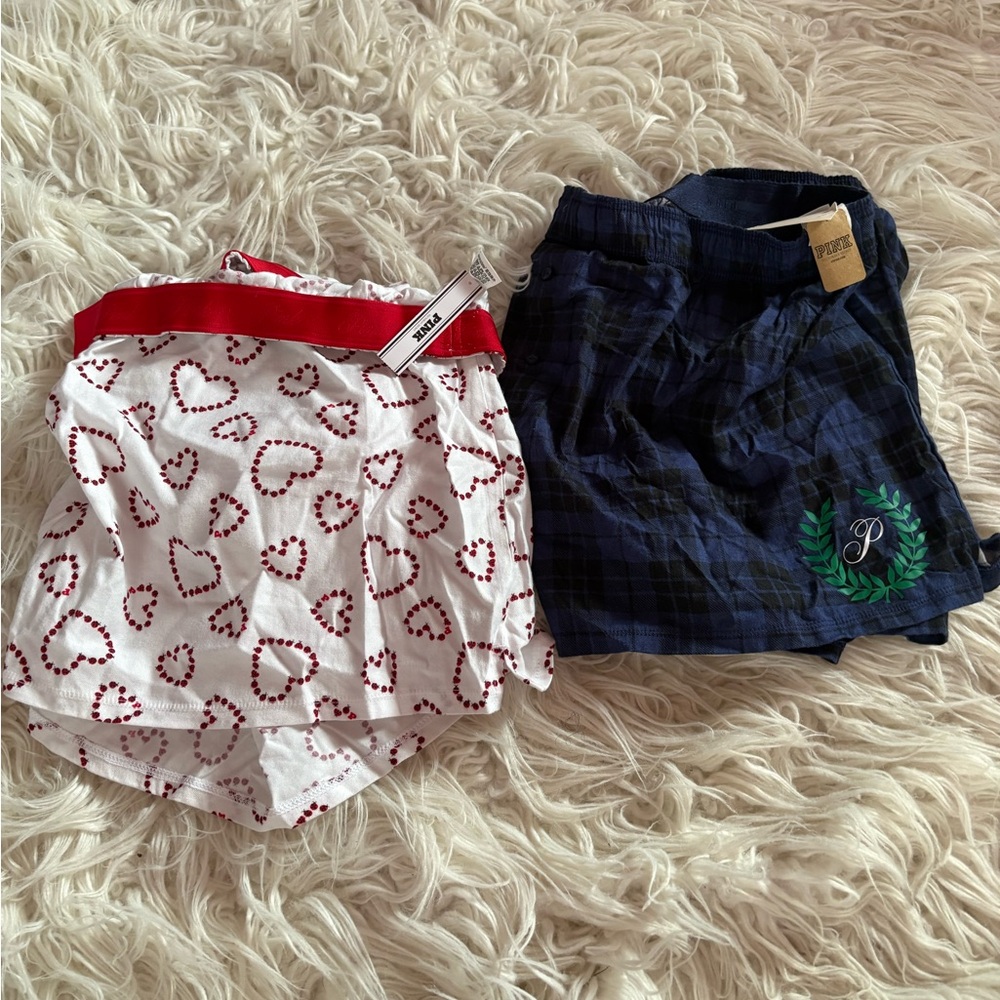 NWT PINK Victoria’s Secret XXL Pajama Shorts Bundle Plaid & Heart
